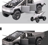 Toy Car 1:24 Tesla Cybertruck Pickup With Motorcycle Alloy Car Model Diecast Toy Vehicle Sound and Light Simitation Cars Model Toys Gift لعبة سيارة 1:24 بيك اب سايبرتراك تسلا مع دراجة نارية من خليط معدني نموذج سيارة لعبة سيارة